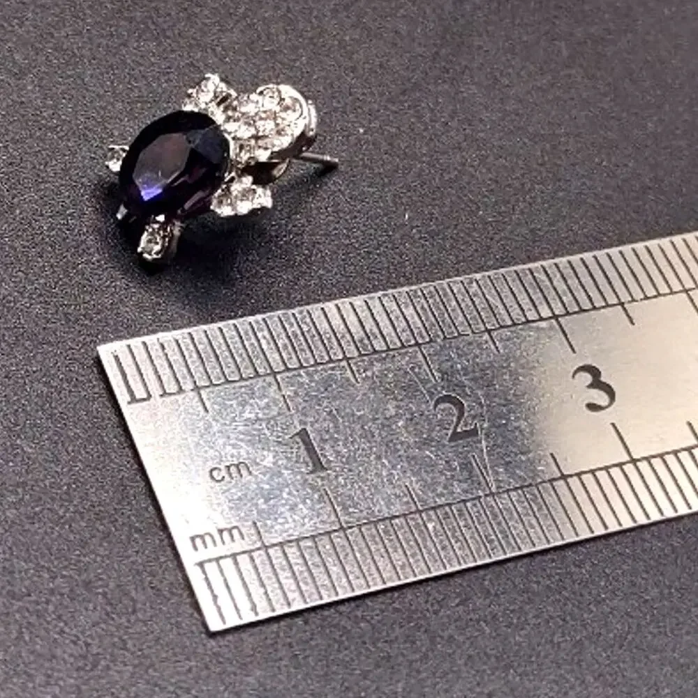 925 Silver Turtle Necklace Earrings Set CZ Amethyst Women's Boho Birthday Gift